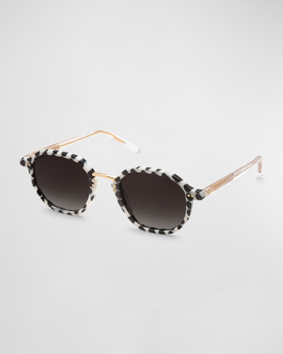 Shop Krewe Dakota Domino Titanium & Acetate Round Sunglasses In Domino Crystal