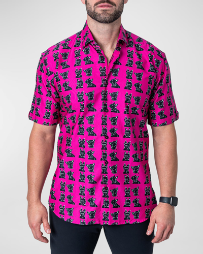 Shop Maceoo Men's Galileo Dog-print Sport Shirt In Pink