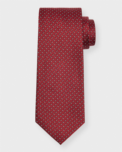 Shop Isaia Men's Micro-print Silk Tie In Medium Red