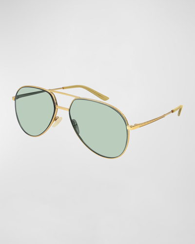 Shop Gucci Men's Metal Aviator Sunglasses In Gold