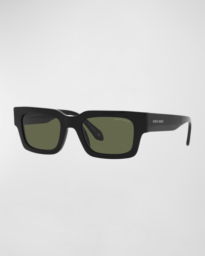 Shop Giorgio Armani Ombre Logo Acetate Rectangle Sunglasses In Black
