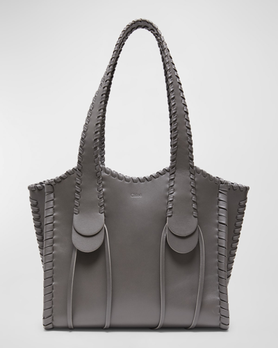 Shop Chloé Mony Whipstitch Calfskin Shoulder Bag In 066 Elephant Grey