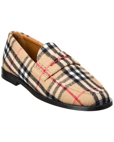 Shop Burberry Check Wool Loafer In Brown