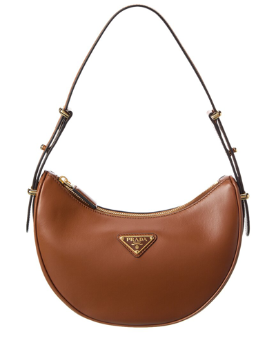 Shop Prada Logo Leather Hobo Bag In Brown