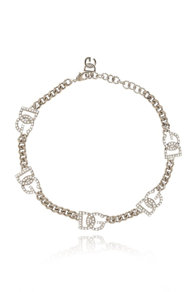 Shop Dolce & Gabbana Dg Embellished Necklace In Silver