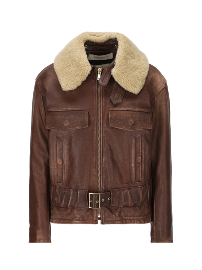 Shop Golden Goose Deluxe Brand Belted Waist Zipped Jacket In Brown