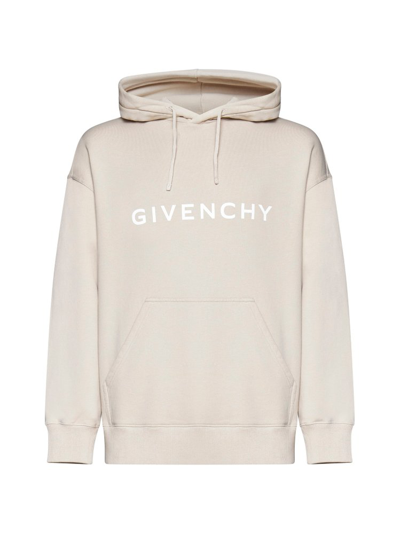 Shop Givenchy Logo Printed Drawstring Hoodie In Grey