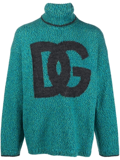 Shop Dolce & Gabbana Wool Blend High Neck Sweater In Blue