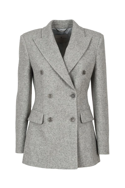Shop Ermanno Scervino Wool-blend Double-breasted Blazer In Grey