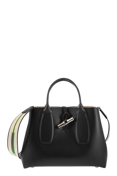 Shop Longchamp Roseau - Bag With Fabric Handle And Shoulder Strap In Black