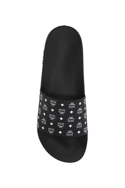 Mcm Monogram Print Rubber Slides In Black