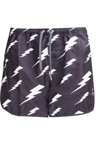 Shop Neil Barrett Shorts In Iron/whi/blk