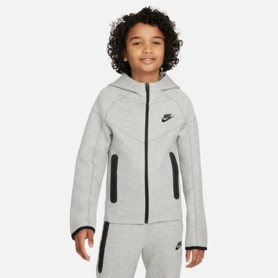 Shop Nike Boys  Nsw Tech Fleece Full-zip Hoodie In Dark Grey Heather/black/black
