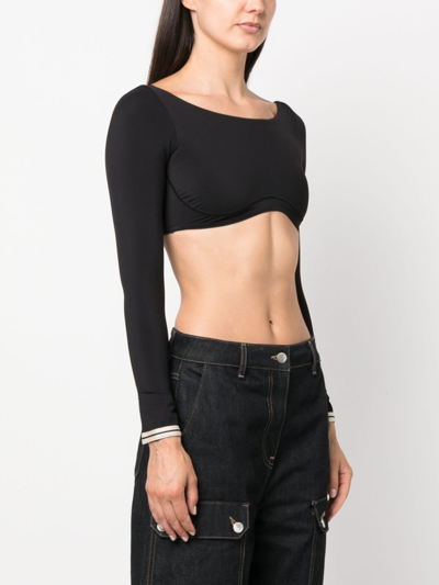 Palm Angels Long-sleeve Crop Top In 黑色