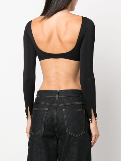 Palm Angels Long-sleeve Crop Top In 黑色