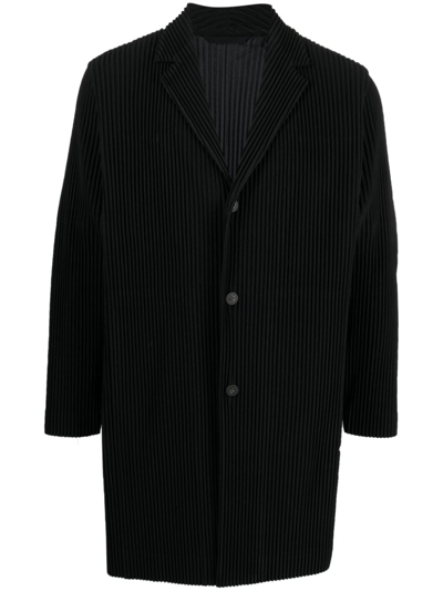 Shop Issey Miyake Ribbed Single-breasted Coat In Black