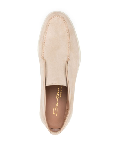 Shop Santoni Suede Slip-on Loafers In 中性色