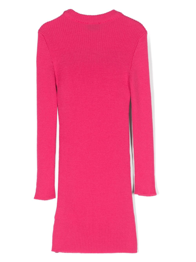 Shop Missoni Intarsia-knit Logo Ribbed-knit Dress In 粉色