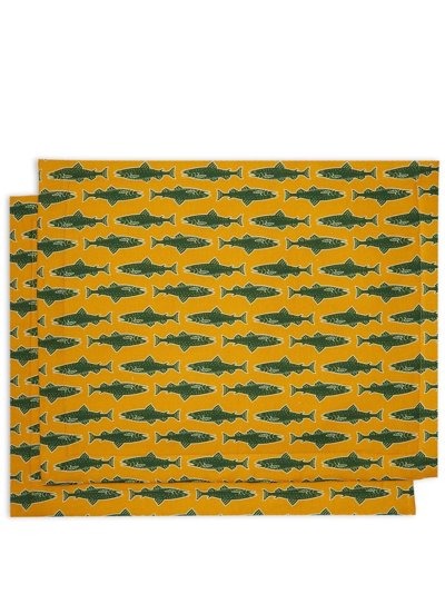 Shop La Doublej Como Fish-print Tablemat (set Of Two) In Yellow