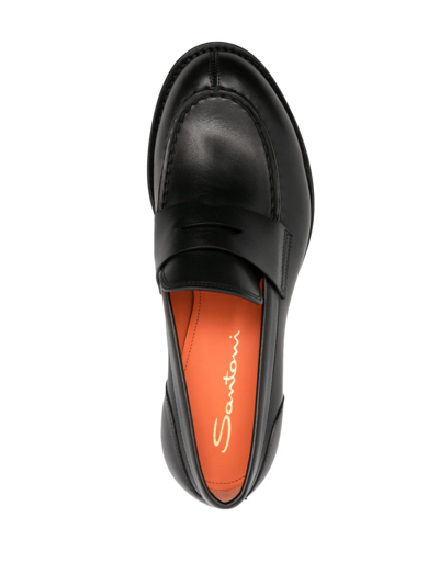 Shop Santoni Penny Leather Loafers In Black