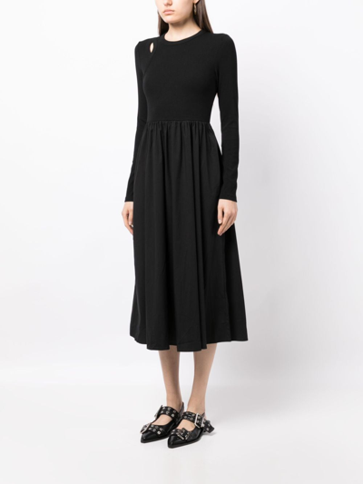 Shop B+ab Long-sleeved A-line Midi Dress In Black