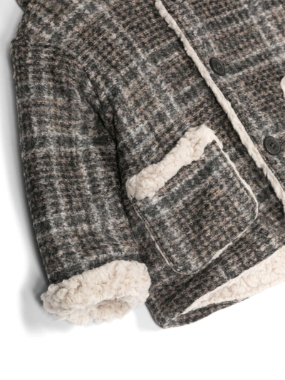 Shop Douuod Check-pattern Faux-shearling Coat In Black