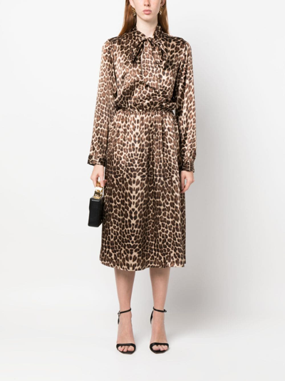 Shop P.a.r.o.s.h Leopard-print Silk Midi Dress In Brown