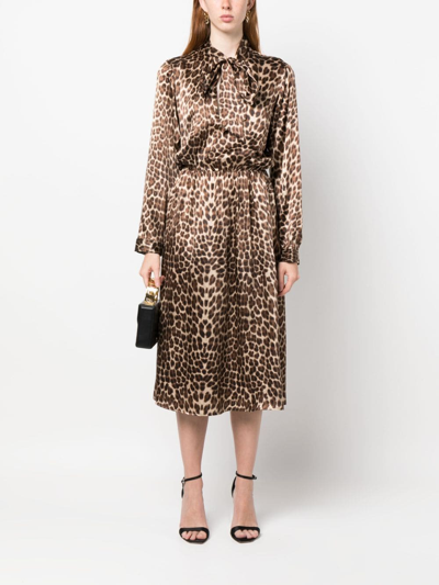 P.a.r.o.s.h Leopard-print Silk Midi Dress In Brown