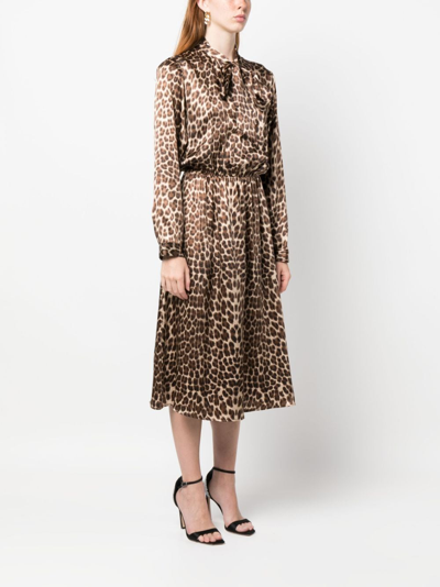 Shop P.a.r.o.s.h Leopard-print Silk Midi Dress In Brown