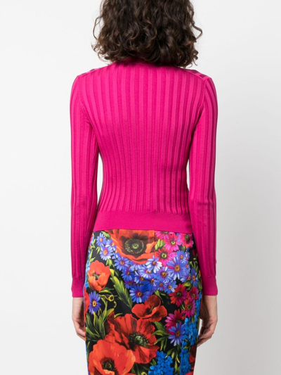 Dolce & Gabbana Long-sleeved Polo Shirt In Ribbed Knit In Pink