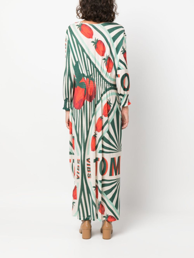 Shop Henrik Vibskov Graphic-print Smocked-panel Maxi Dress In Neutrals