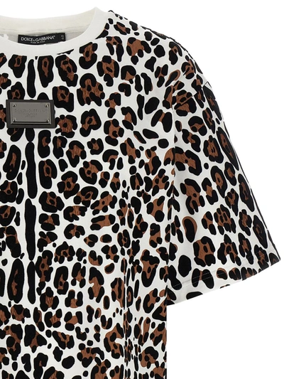 Dolce & Gabbana Crew Neck Flocked Cotton T-shirt With Animal Motif In Multicolor
