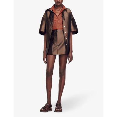 Shop Sandro Womens Bruns High-rise Patch-pocket Satin Mini Skirt