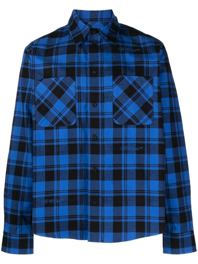 Shop Off-white Checked Cotton Shirt In Blue