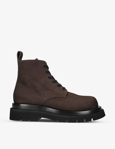 Shop Bottega Veneta Mens Brown Lug Chunky-sole Leather Ankle Boots