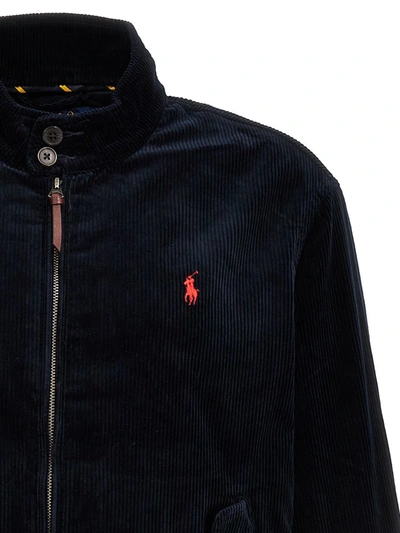 Shop Polo Ralph Lauren Logo Embroidery Corduroy Bomber Jacket In Blue