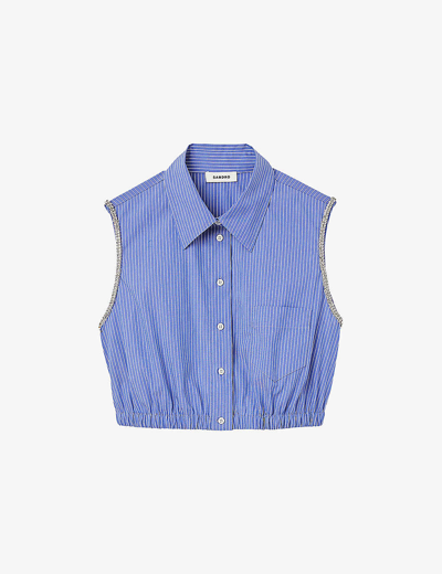 Shop Sandro Womens Bleus Stripe Stretch-cotton Shirt