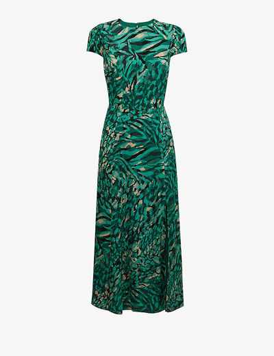 Shop Reiss Women's Green Livia Abstract-print Woven Midi Dress