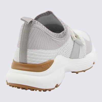 Shop Tod's White And Grey Leather Kate Sneakers