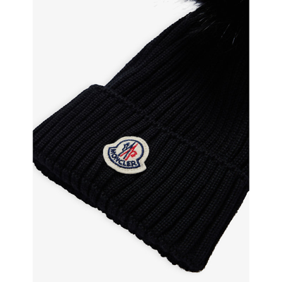 Shop Moncler Brand-patch Bobble Wool-knit Beanie Hat 4-10 Years In Black