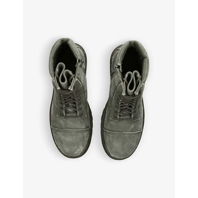 Shop Balenciaga Mens Khaki Combat Strike Faded-wash Canvas Ankle Boots