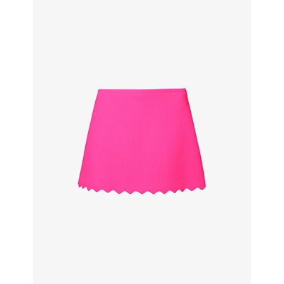 Shop Mach & Mach Women's Pink Scallop-trim Mid-rise Wool Mini Skirt