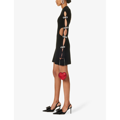 MACH & MACH MACH & MACH WOMEN'S BLACK BOW-EMBELLISHED LONG-SLEEVE KNITTED MINI DRESS 