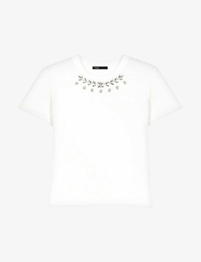 Shop Maje Womens Blanc Toukana Crystal-embellished Cotton T-shirt In White