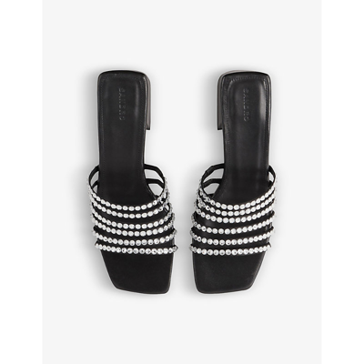Shop Sandro Women's Noir / Gris Dilena Crystal-embellished Leather Heeled Mules