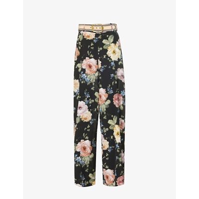Shop Zimmermann Womens Multi Floral Black Luminosity Floral-print Wide-leg High-rise Silk Trousers