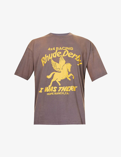 Shop Rhude Mens Vintage Grey Derby Graphic-print Cotton-jersey T-shirt
