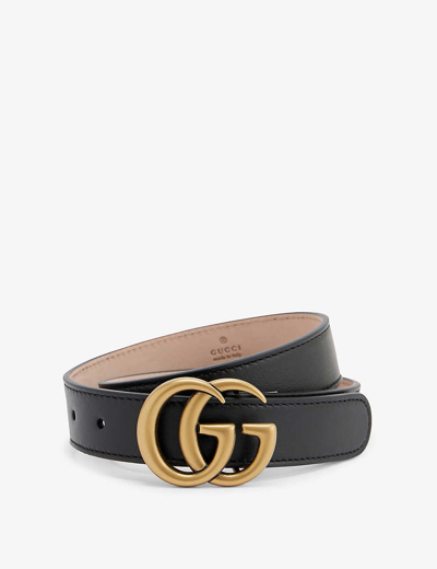 Shop Gucci Women's Black Gold Kids' Logo-embellished Leather Belt 4-6 Years