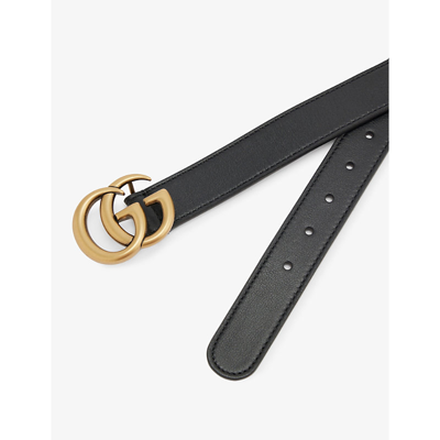 Shop Gucci Women's Black Gold Kids' Logo-embellished Leather Belt 4-6 Years
