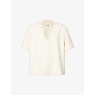 Shop Attico Women's Ivory V-neckline Relaxed-fit Cotton T-shirt